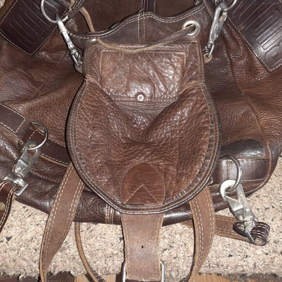 RUGBY CANADA-90's Heavy Brown Pebbled Leather-Backpack/Handbag-Excellent - Picture 14 of 15